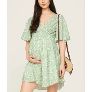 Soon Green Calico Babydoll Maternity Dress LARGE Cottage Prairie Designer $180